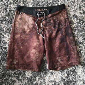 Affliction Men’s Graphic Board Shorts | Size 34 | Brown and Black